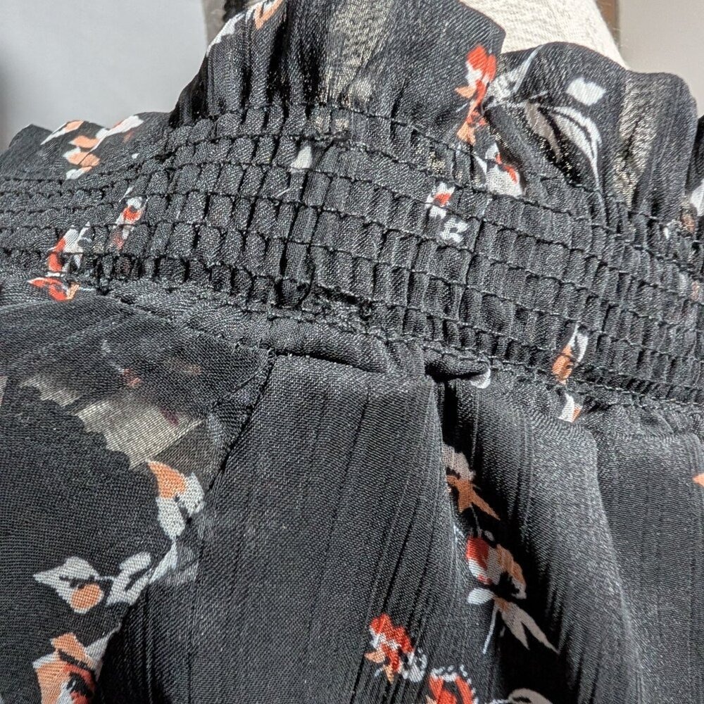 WAYF Black Floral Off-Shoulder‎ Sheer Peasant Floral Blouse Women's Medium - Picture 7 of 8
